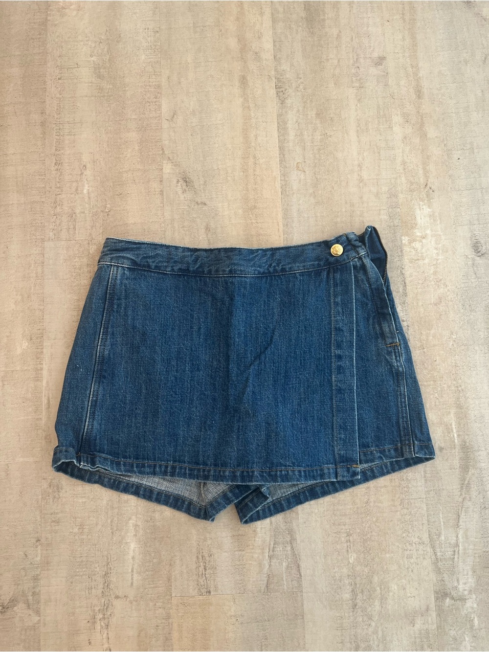 J. Crew Blue Denim Skort with Subtle Tan Stitching